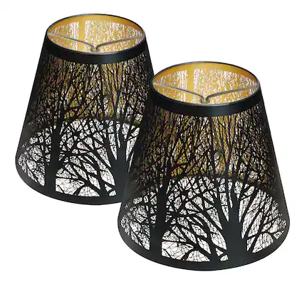 Front. Alucset - Small Metal Lamp Shades Set of 2 Clip On Bulb for Table Chandeliers Wall Desk Lamp, Black Exterior and Gold Interior - Black & Gold.