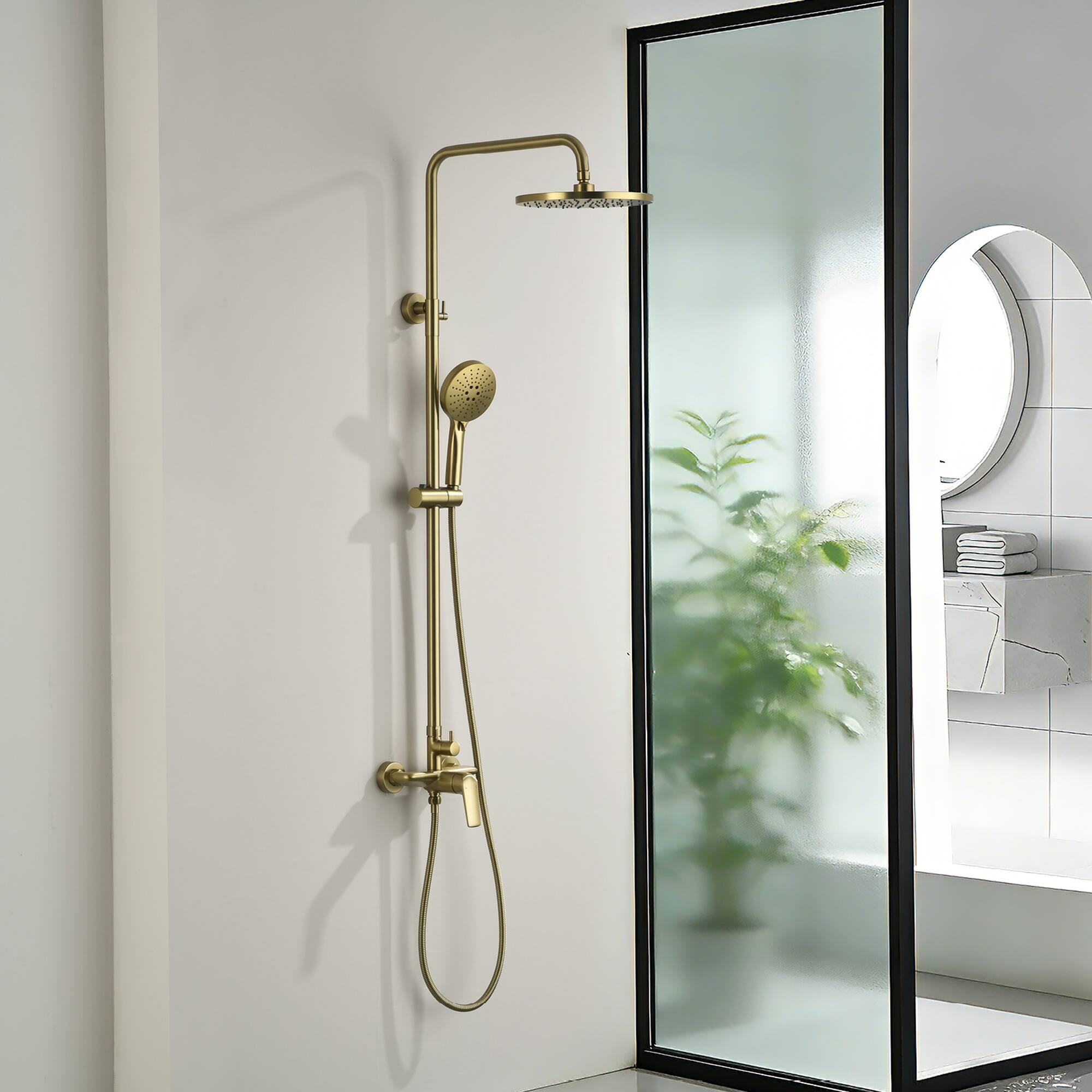 Alt View 1. Boyel Living - Brushed Gold Shower Set Brass SUS304 2-Function 10-Inch ABS Top Spray 3-Function Handheld cUPC - Brushed Gold.