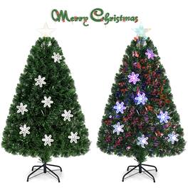 Gymax - 4' Pre-Lit Multi-Color Lights Fiber Optic Artificial Christmas Tree with Snowflakes - Green