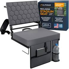PORTABLE DESIGN
RECLINING STADIUM SEAT 21"
ADJUSTABLE BACKREST HEIGHT
MULTIPLE SAFETY FEATURES
LIFETIME WARRANTY
US OWNED