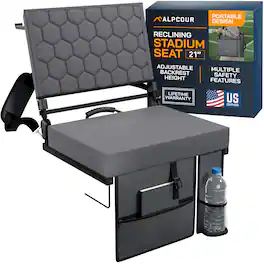 Alpcour - Folding Reclining Stadium Seat with Back Support for Bleachers - 21 Inch - Grey - Gray