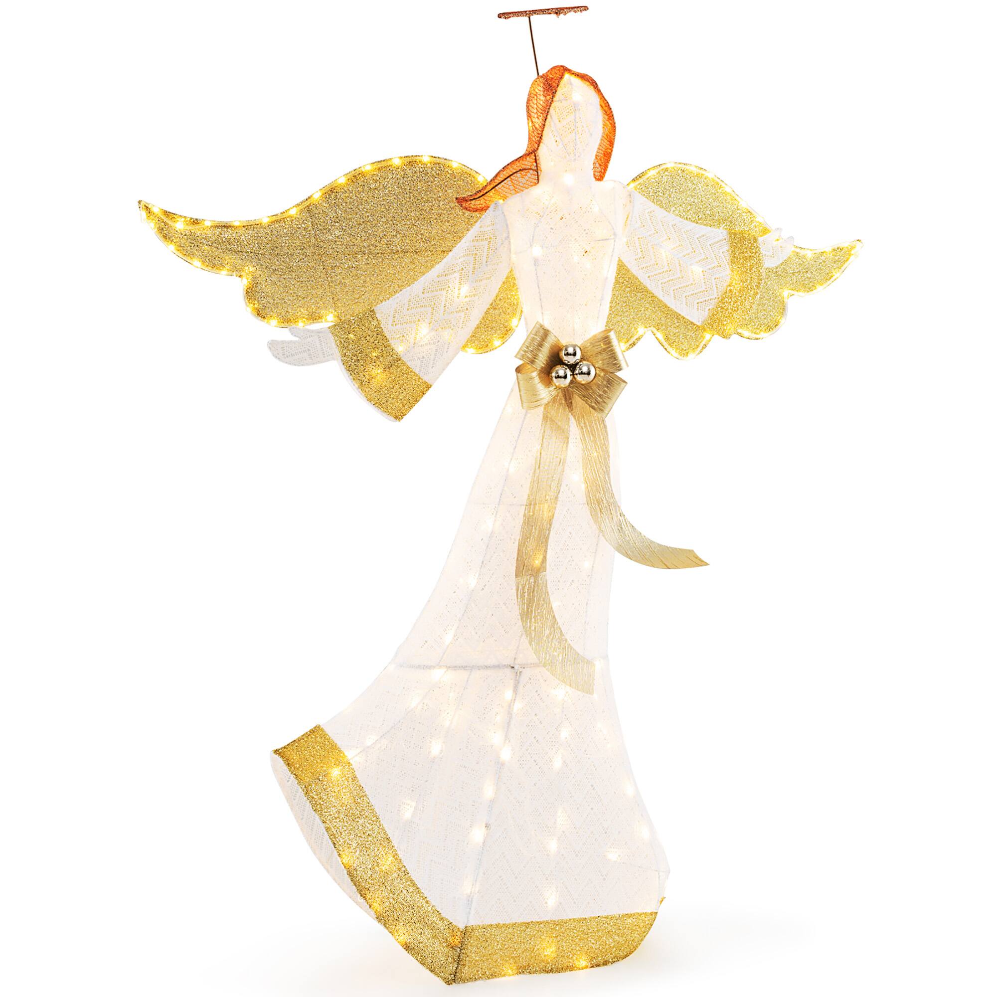 Alt View 9. Gymax - Gymax 5.2 FT Lighted Angel w/ Halo & Bow Zip Ties & Ground Stakes 180 LED Lights - Warm White.