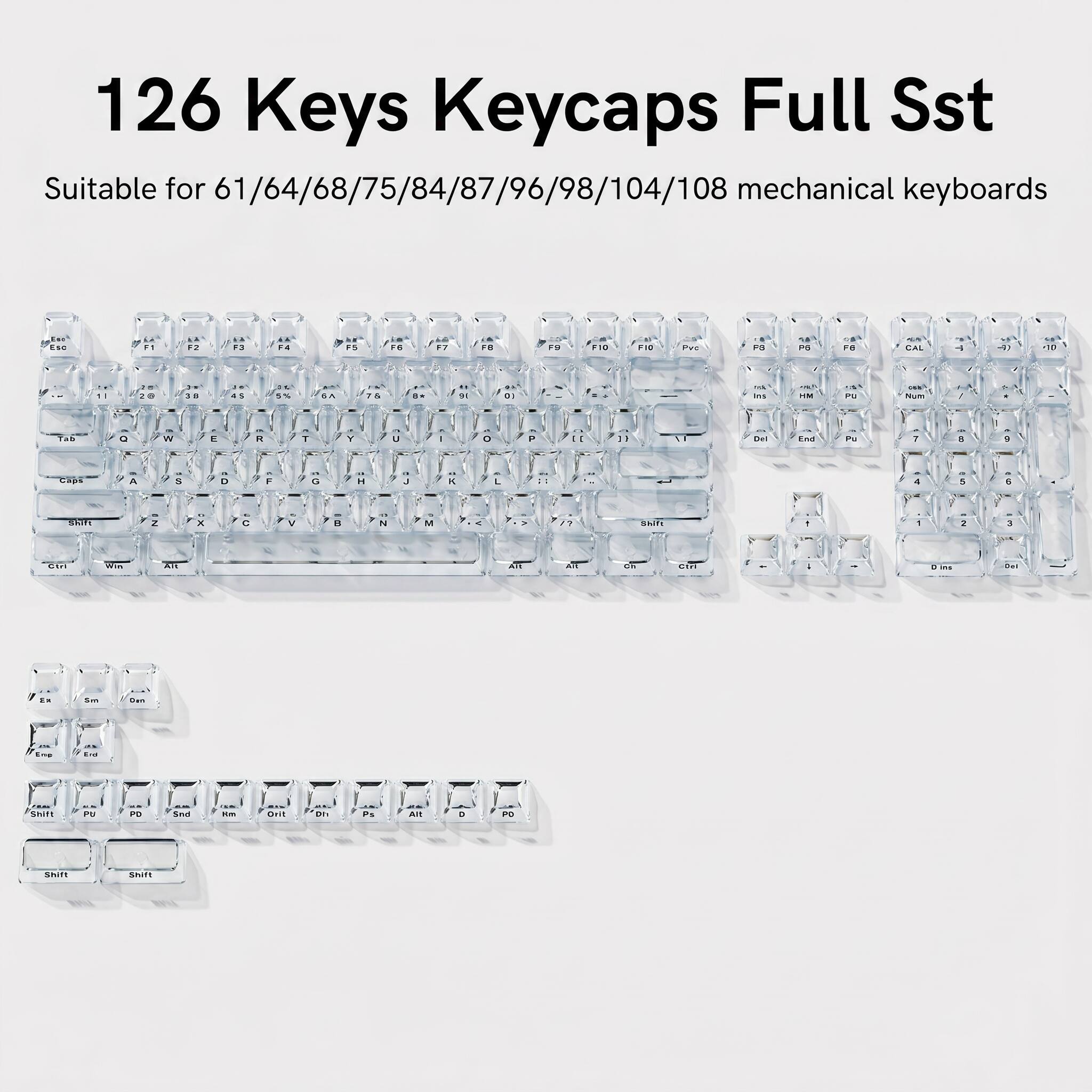 126 Keys Keycaps Full Sst  
Suitable for 61/64/68/75/84/87/96/98/104/108 mechanical keyboards