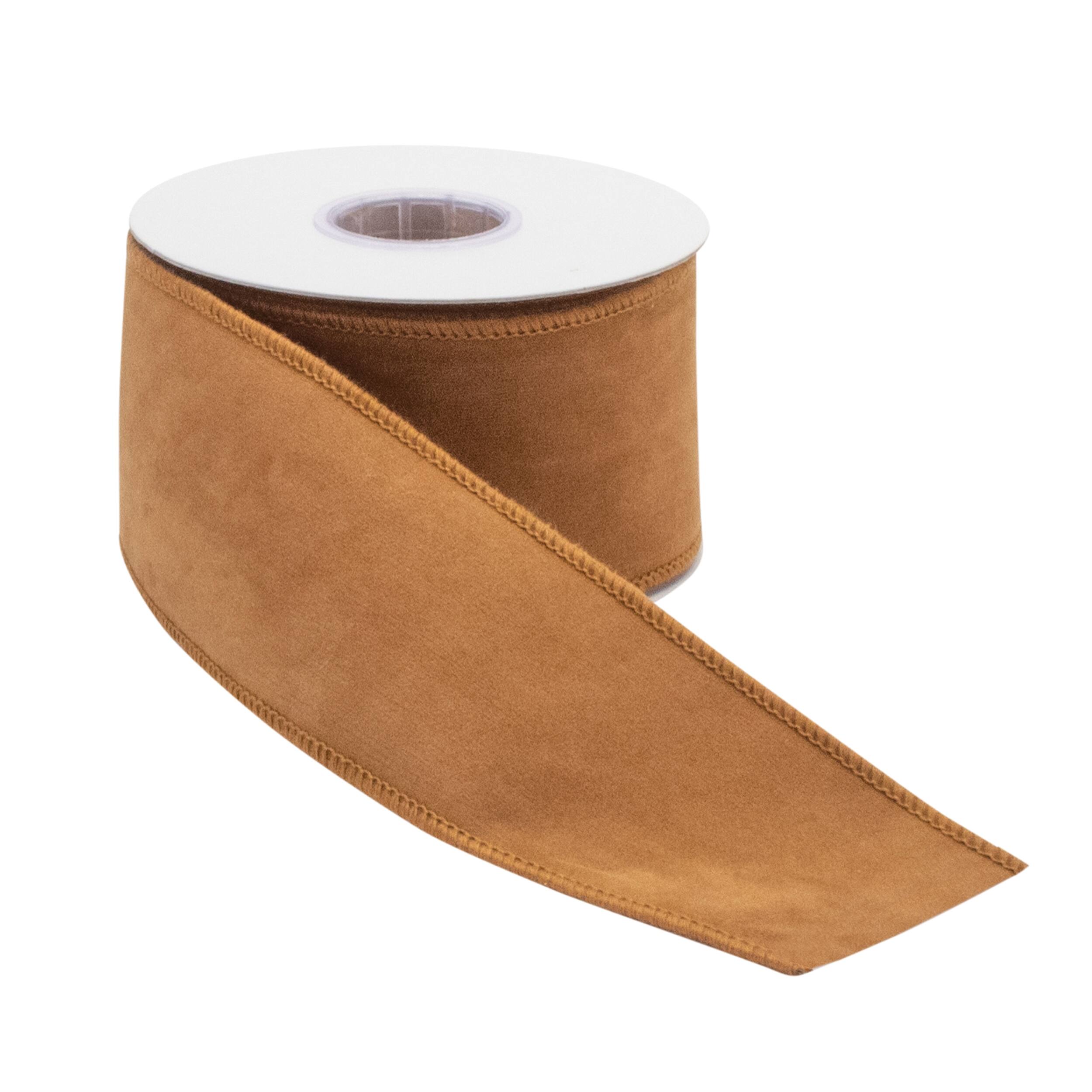 Left. BreeBe - Burnt Orange Polyester Wired Ribbon (Set of 2) - Orange.