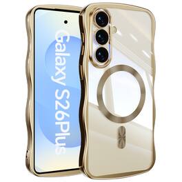 Dteck - Magnetic Case Samsung Galaxy S26+ Built-in Lens Protector Shockproof Plating Curly Wavy Frame Clear Back Cover - Gold