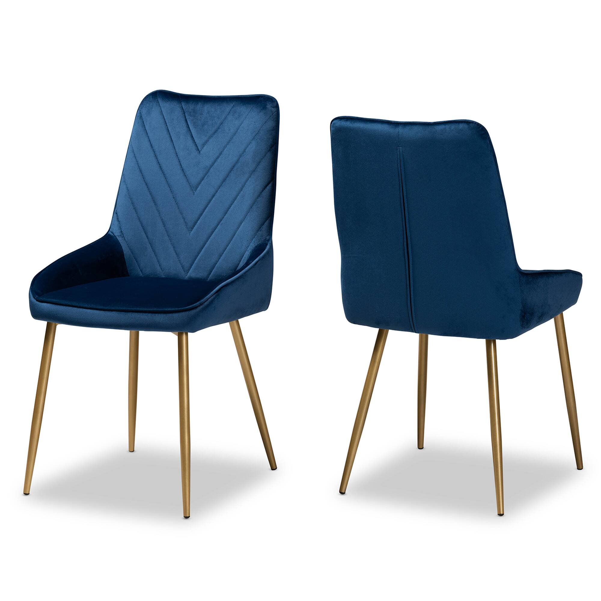 Baxton Studio - Priscilla Glam Velvet Fabric Upholstered and Gold Finished Metal 2-Piece Dining Chair Set - Navy Blue/Gold