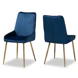 Baxton Studio - Priscilla Glam Velvet Fabric Upholstered and Gold Finished Metal 2-Piece Dining Chair Set - Navy Blue/Gold