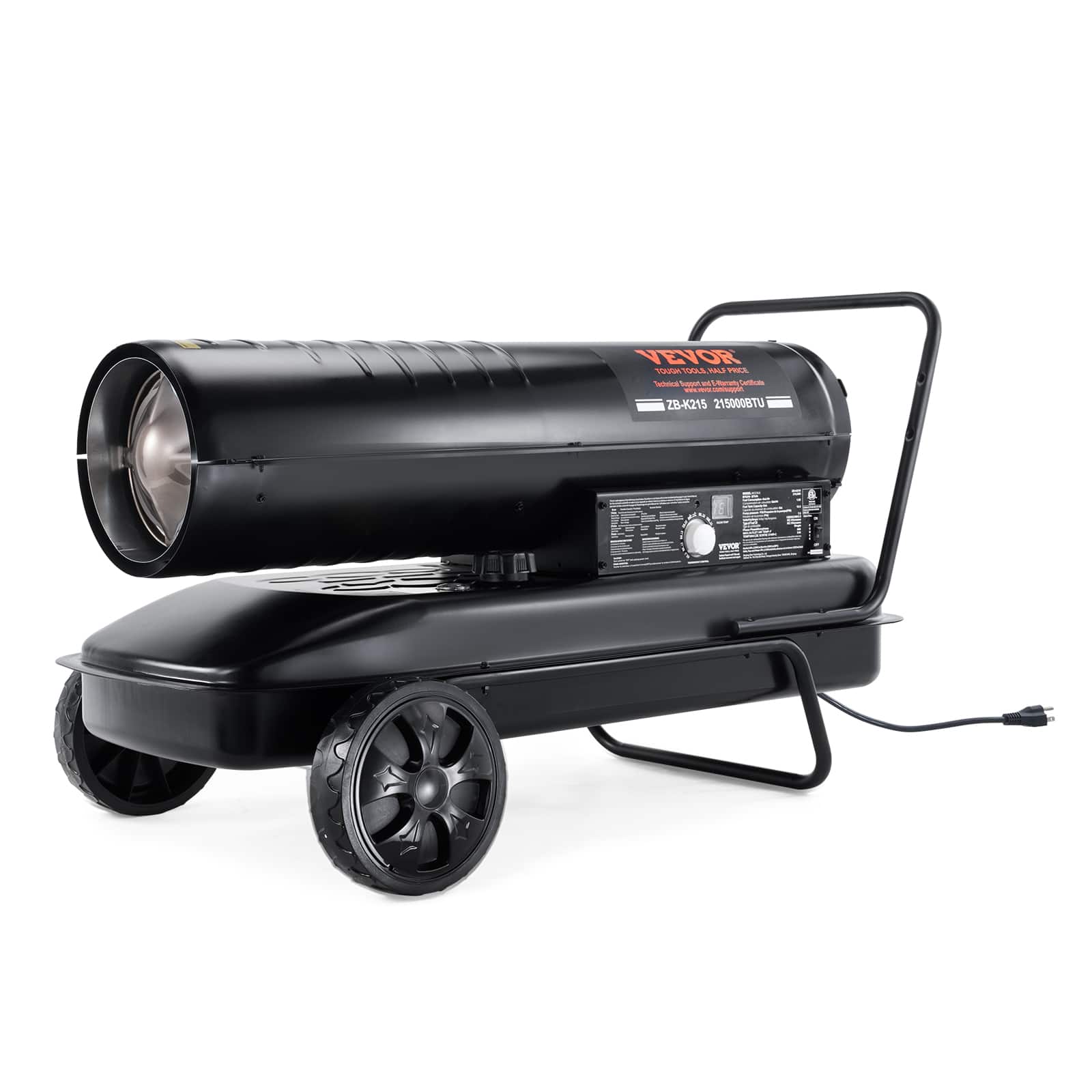 VEVOR - Kerosene Forced Air Heater, 215000 BTU Portable Torpedo Diesel Space Heater with Thermostat, 13.2 Gallon Tank - Black