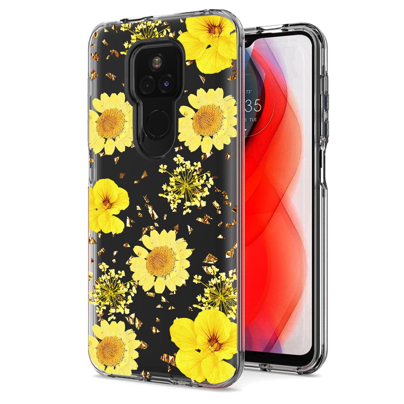 Reiko - Pressed Dried Flower Design Phone Case For Moto G Play 2021 In - Yellow