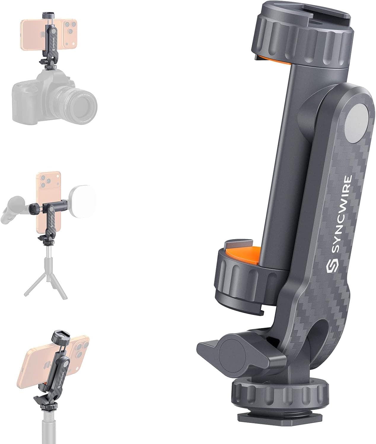 Syncwire - Tripod Phone Mount, Universal Smartphone Mount Adapter with 2 Cold Shoe Mounts and 1/4 Inch Screw, 360° Rotation - Gunmetal Gray