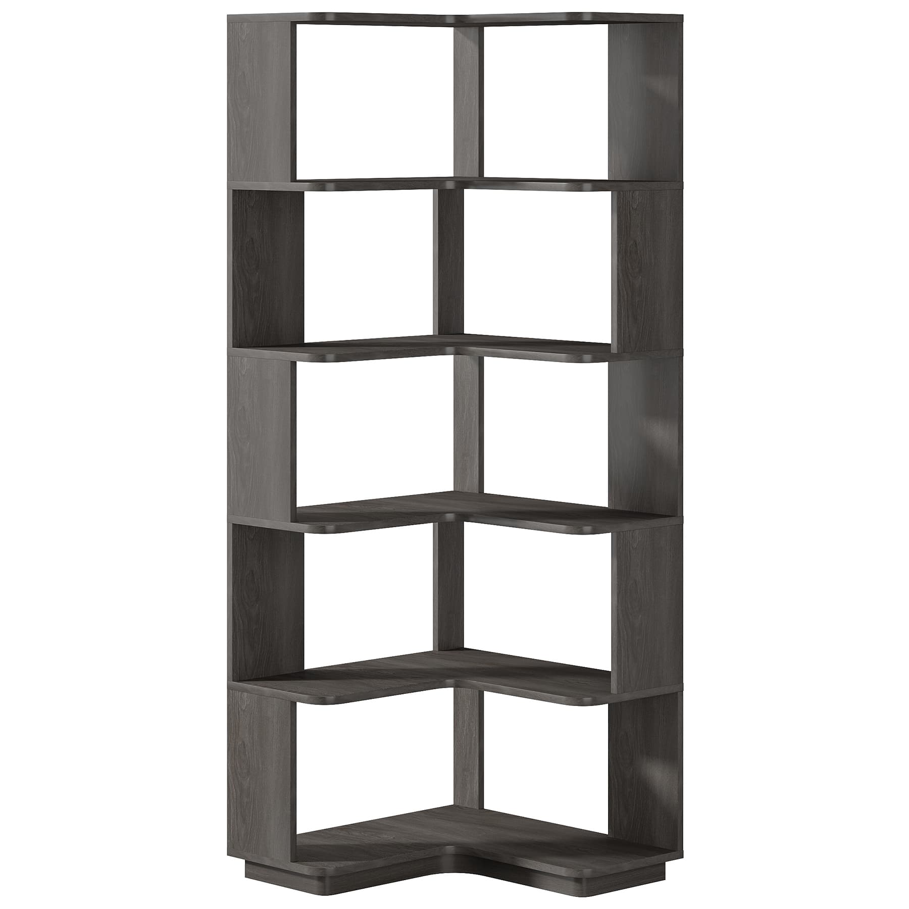 TinyHomie - 64.96in Tall 6 Tier Corner Bookshelf 64.9 Inches Tall Industrial L Shaped Bookcase with Anti-Drop Panel - Gray