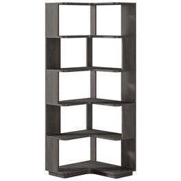 TinyHomie - 64.96in Tall 6 Tier Corner Bookshelf 64.9 Inches Tall Industrial L Shaped Bookcase with Anti-Drop Panel - Gray