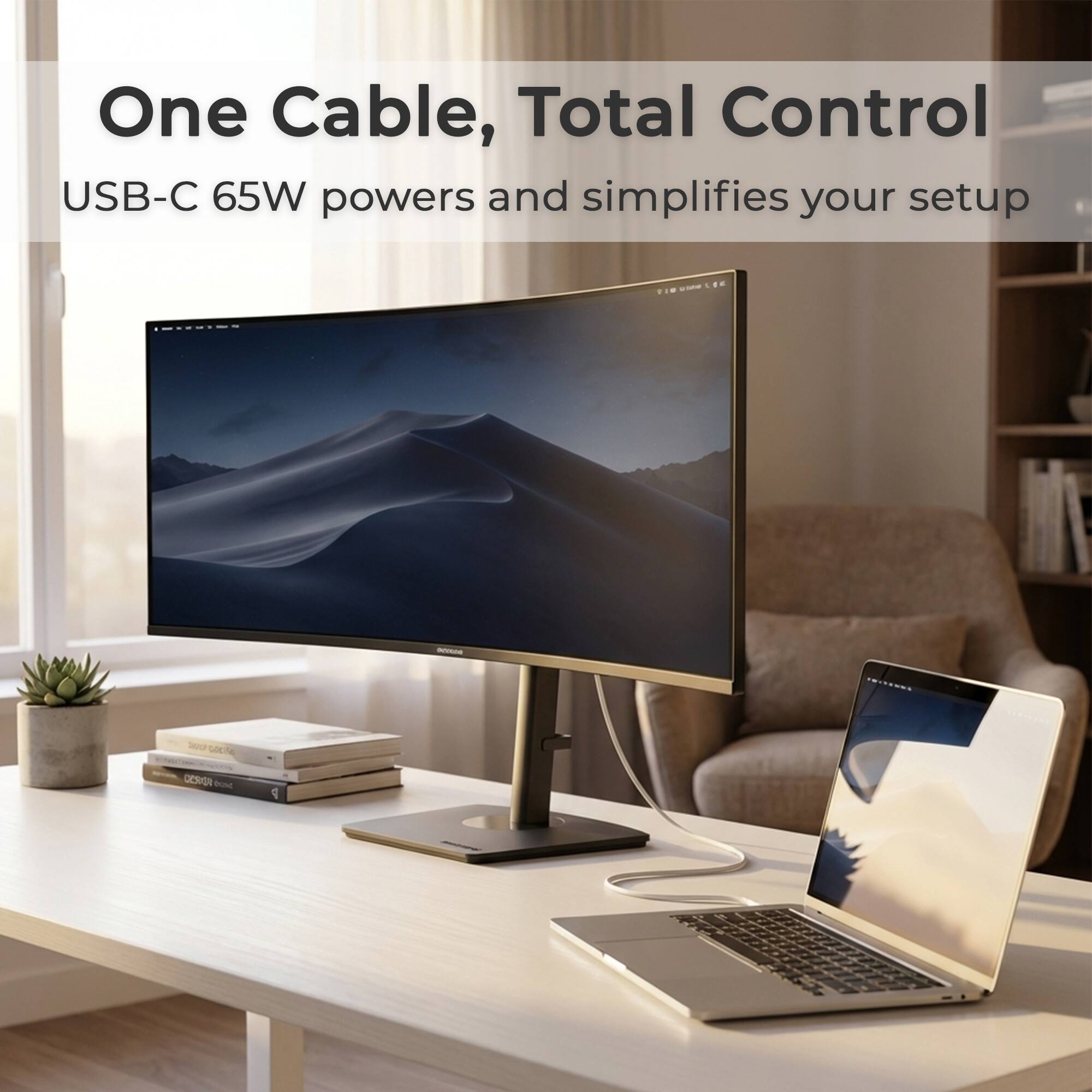 One Cable, Total Control  
USB-C 65W powers and simplifies your setup