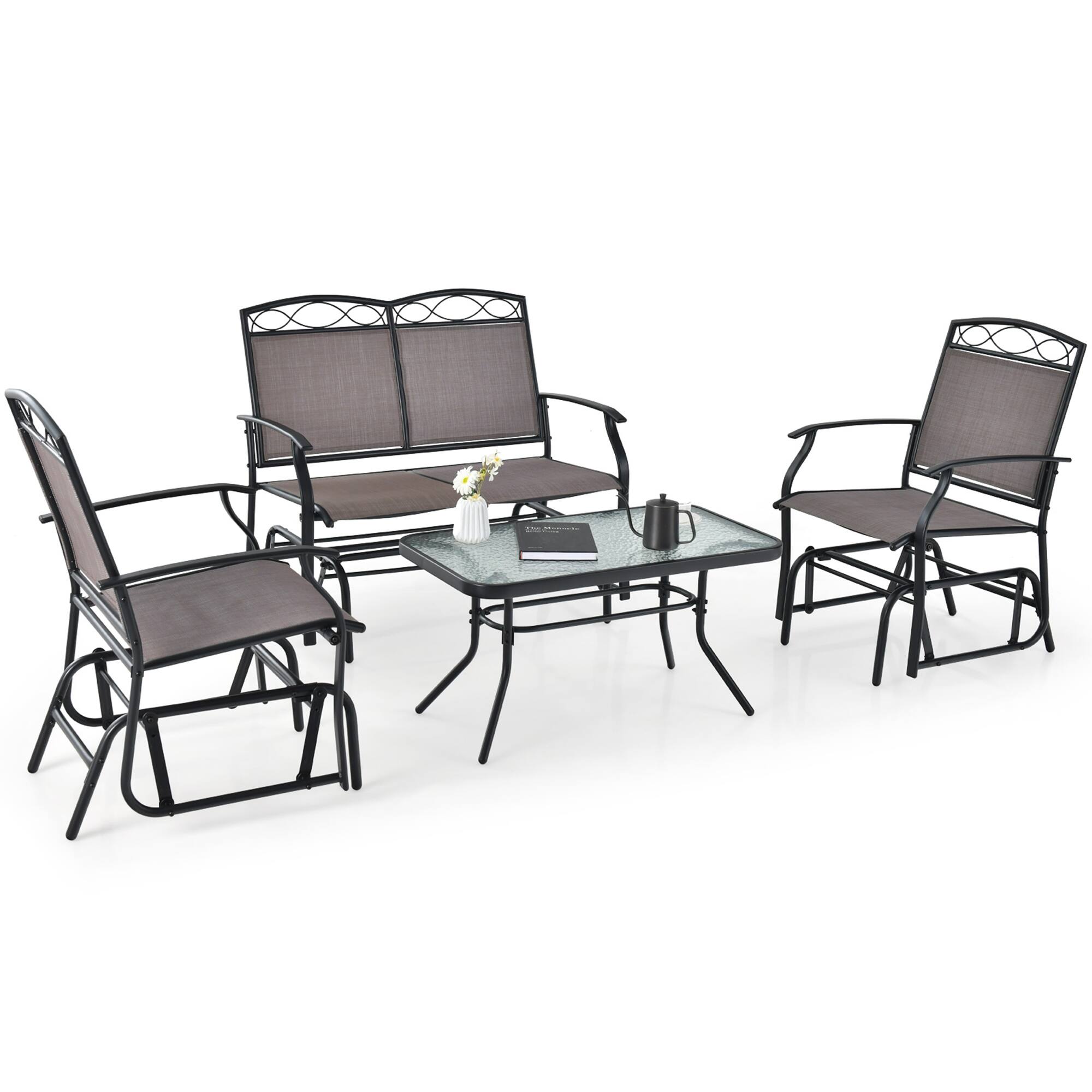 Alt View 1. Gymax - Gymax 4PCS Outdoor Glider Chair & Table Set Patio Conversation Furniture Set - Brown + Black.