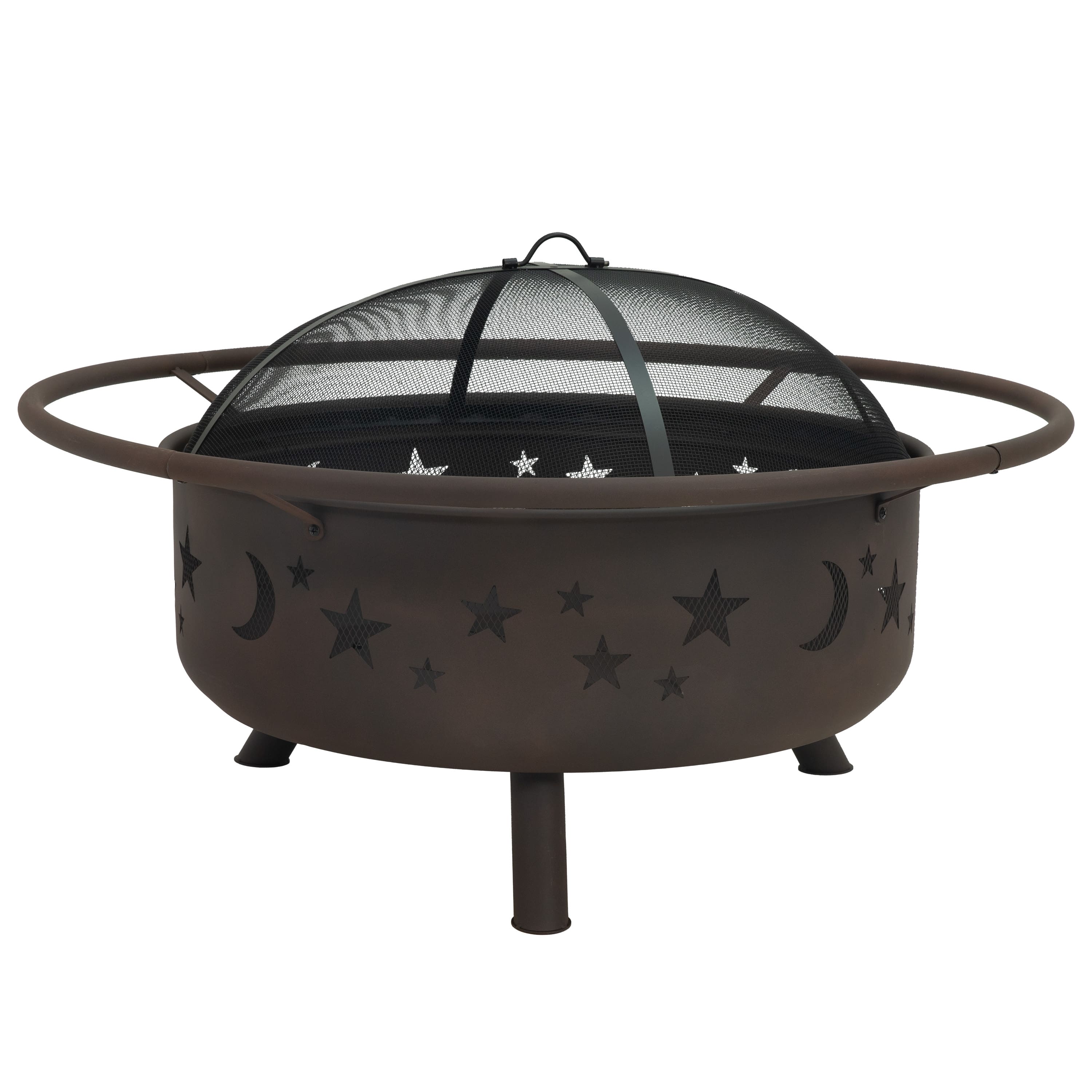 Sunnydaze - 36 in Cosmic Steel Fire Pit w/Spark Screen/Poker - Bronze