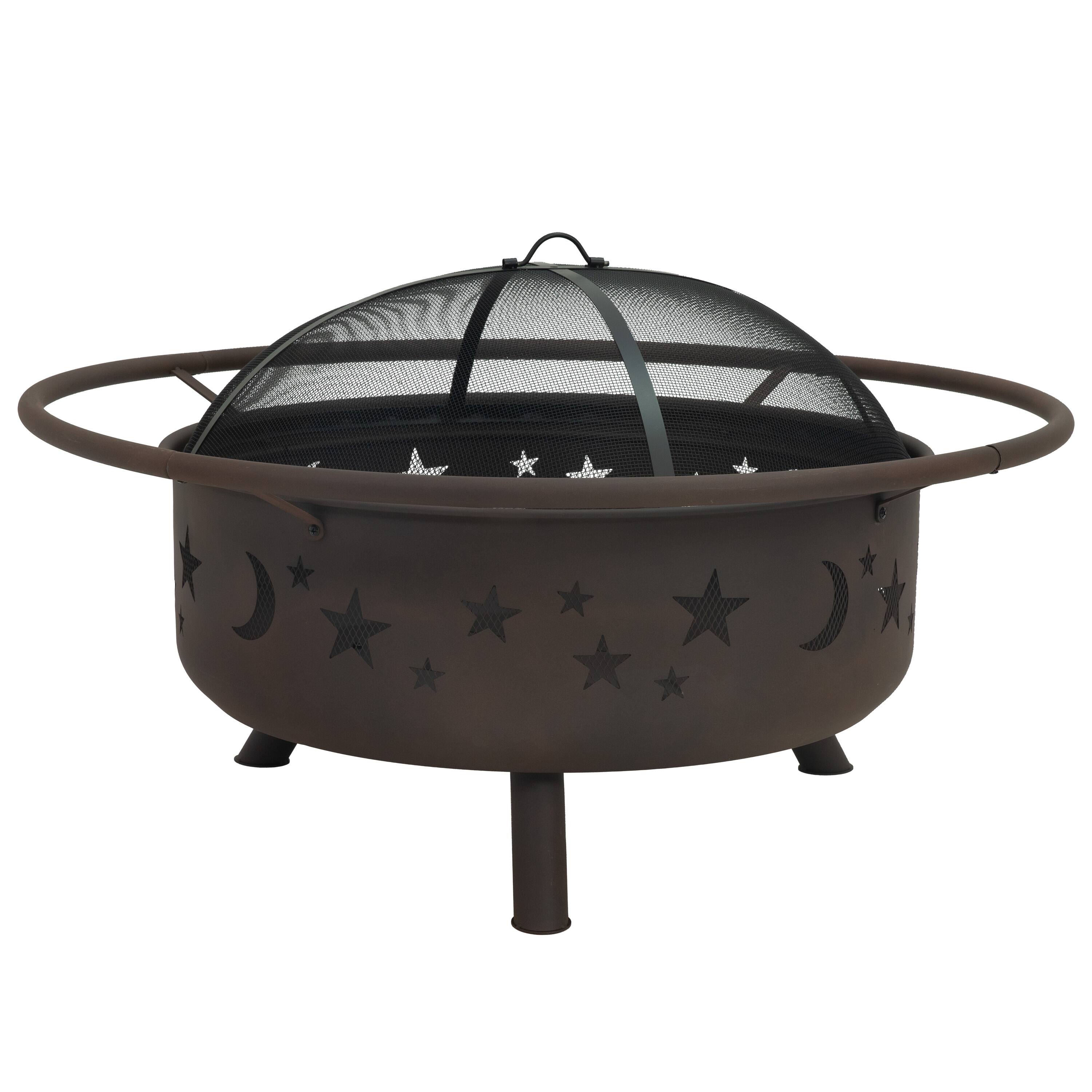 Sunnydaze - 36 in Cosmic Steel Fire Pit w/Spark Screen/Poker - Bronze