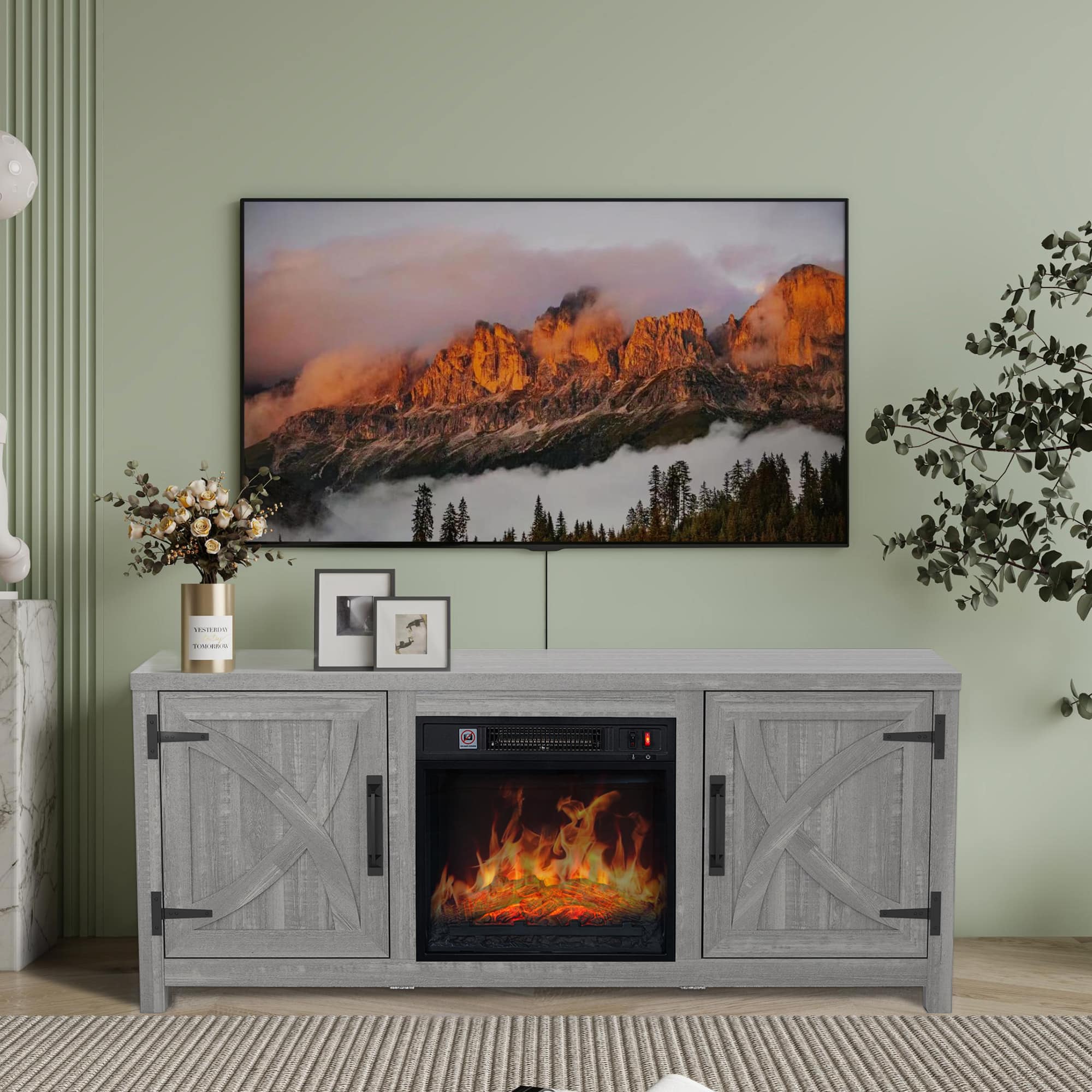 Alt View 1. Ihomeadore - 58" Farmhouse TV Stand for TV up to 65" with Electric Fireplace - Gray.