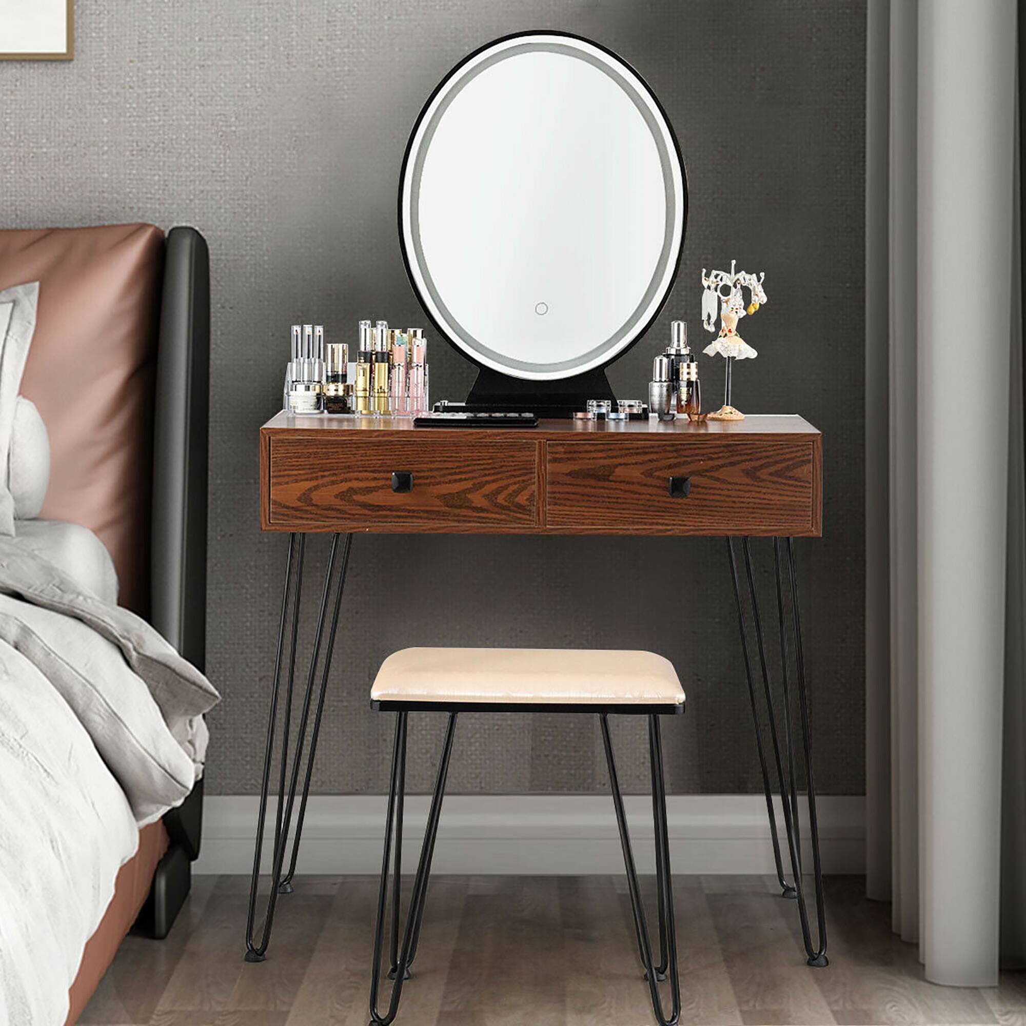 Alt View 3. Costway - Costway Industrial Vanity Makeup Dressing Table W/ 3 Lighting Modes Mirror Touch Switch - Coffee.