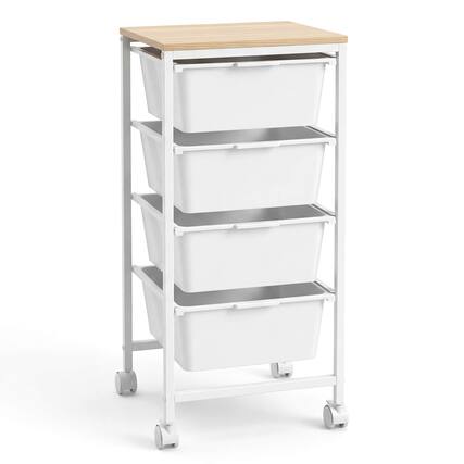 Front. Costway - Costway 4-Drawer Arts Rolling Storage Cart with Wooden Tabletop & Lockable Wheels for Office - Natural + White.