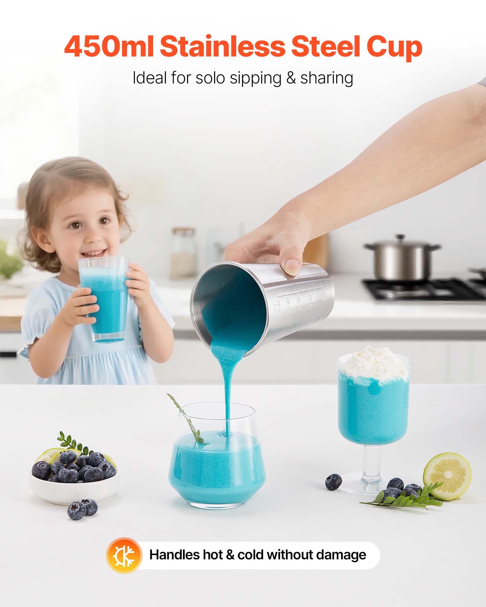 450ml Stainless Steel Cup  
Ideal for solo sipping & sharing  

Handles hot & cold without damage
