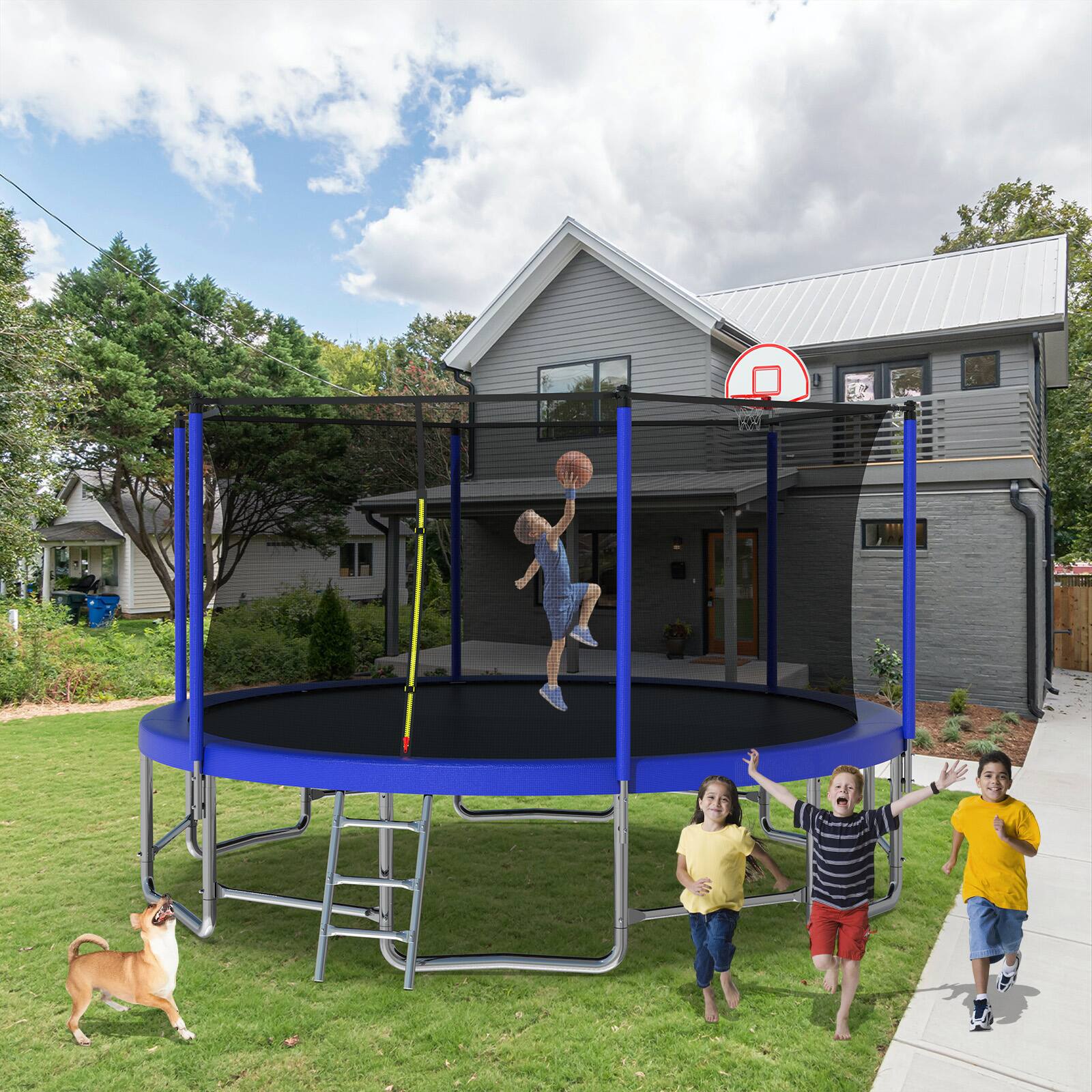 Alt View 1. Anysun - 15FT with Safety Enclosure Net Outdoor Backyards Large Recreational Trampoline.