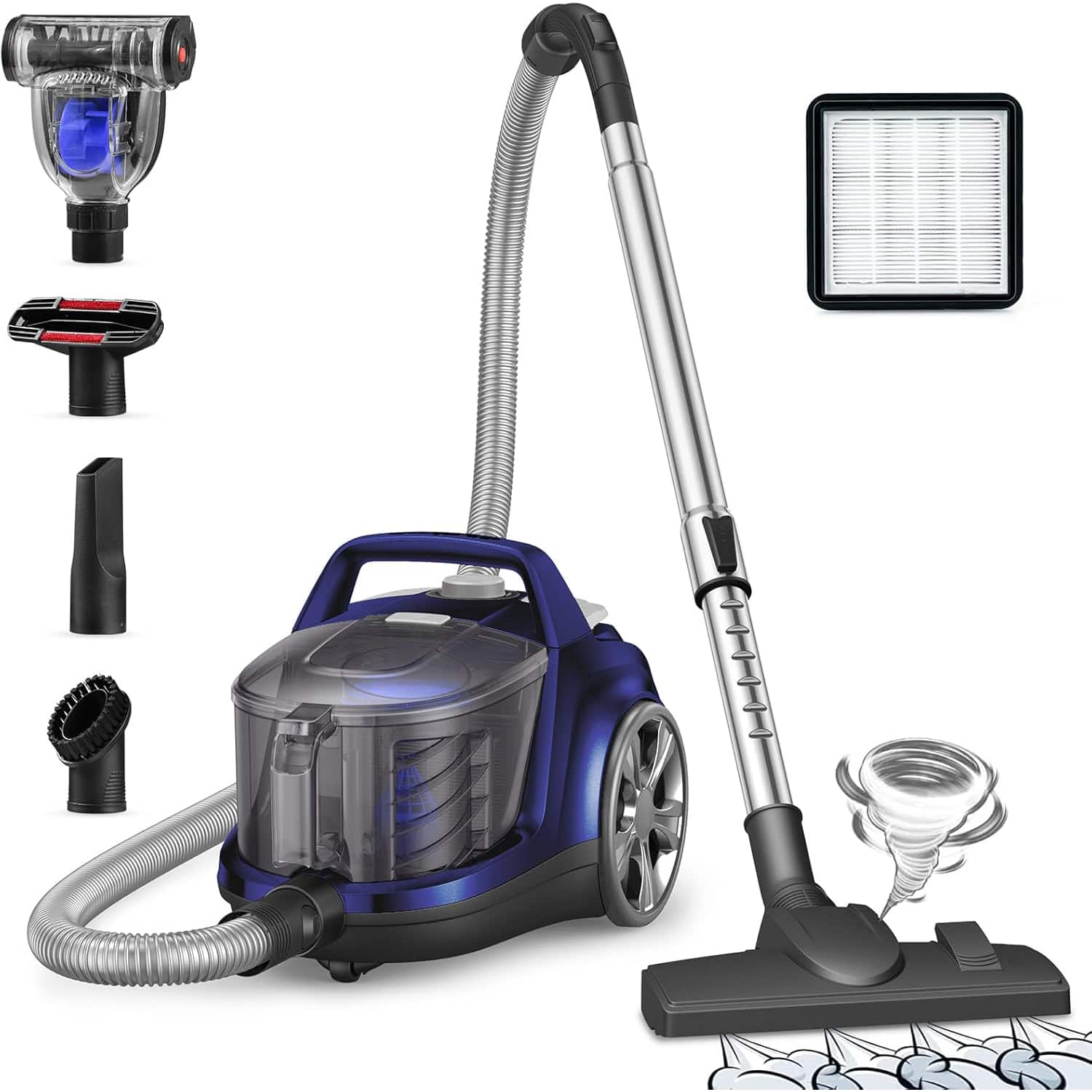 Aspiron - Canister 1200W Lightweight Bagless Vacuum Cleaner AS-CA-WM-006-S - Blue