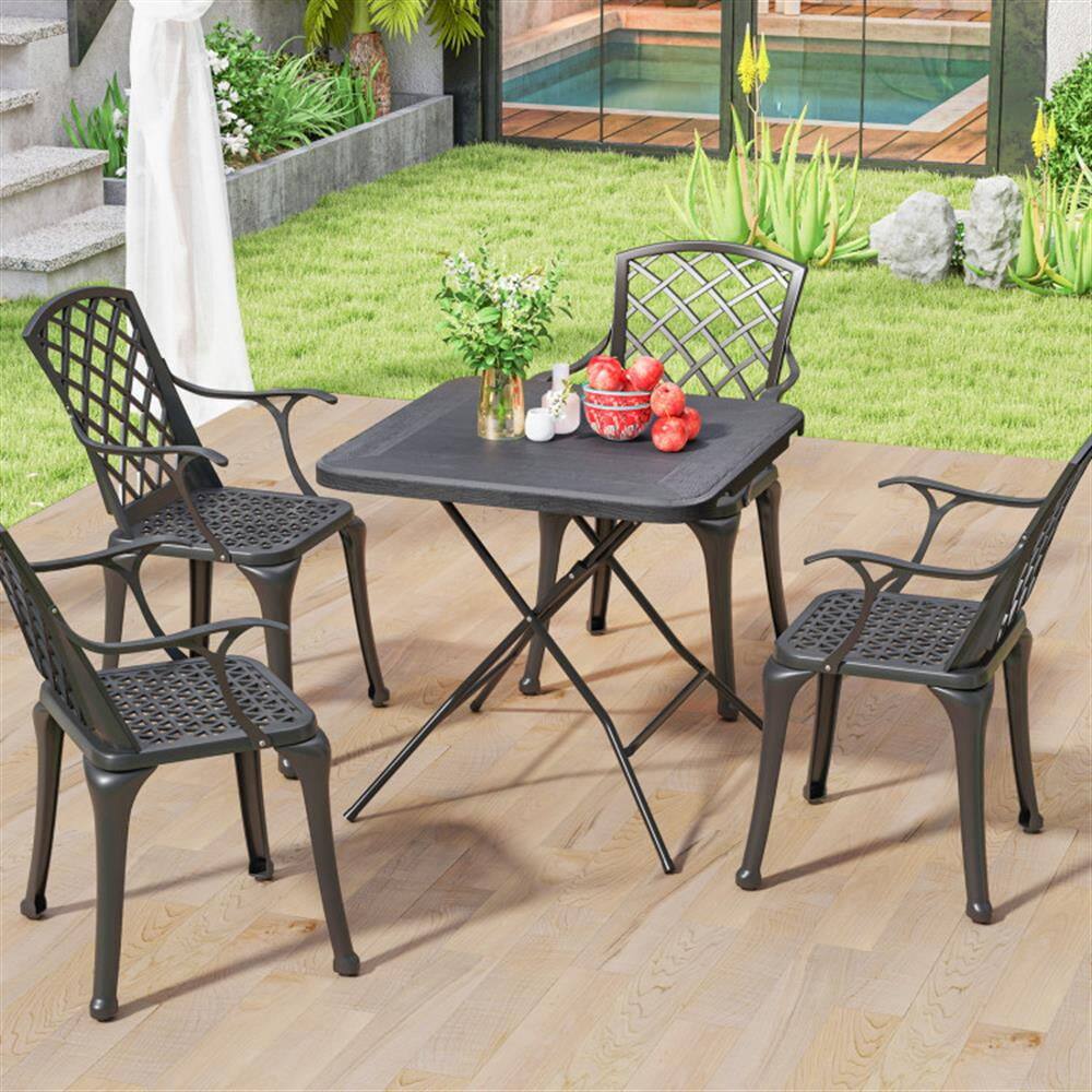 Back. Kadyn - Tables,Patio Tables,2.6FT Foldable Dining Table with Wood Grain HDPE Tabletop and Non-slip Foot Pads-Black - Black.