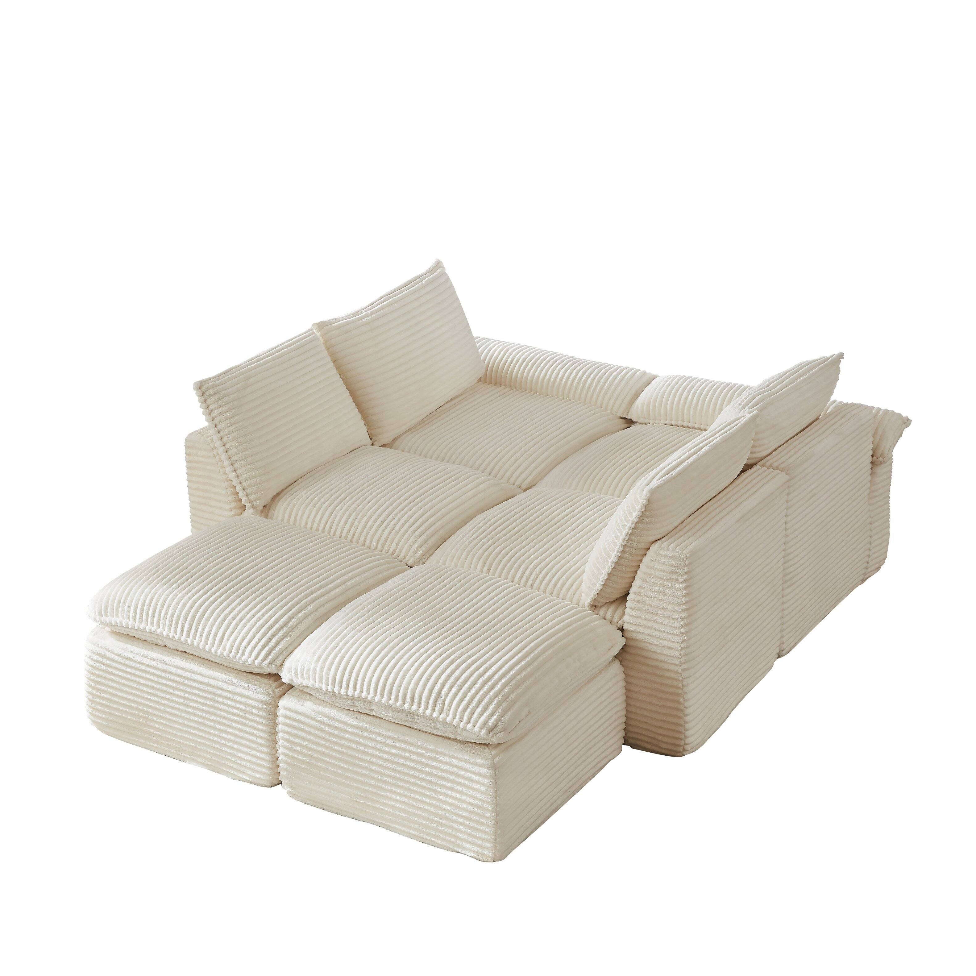 Alt View 1. Loheer - Loheer- Modern Corduroy Cloud Couch Sectional Freely Combined Modular Sofa For Apartment Living Room 8.46x6.56x2.95 ft - White.