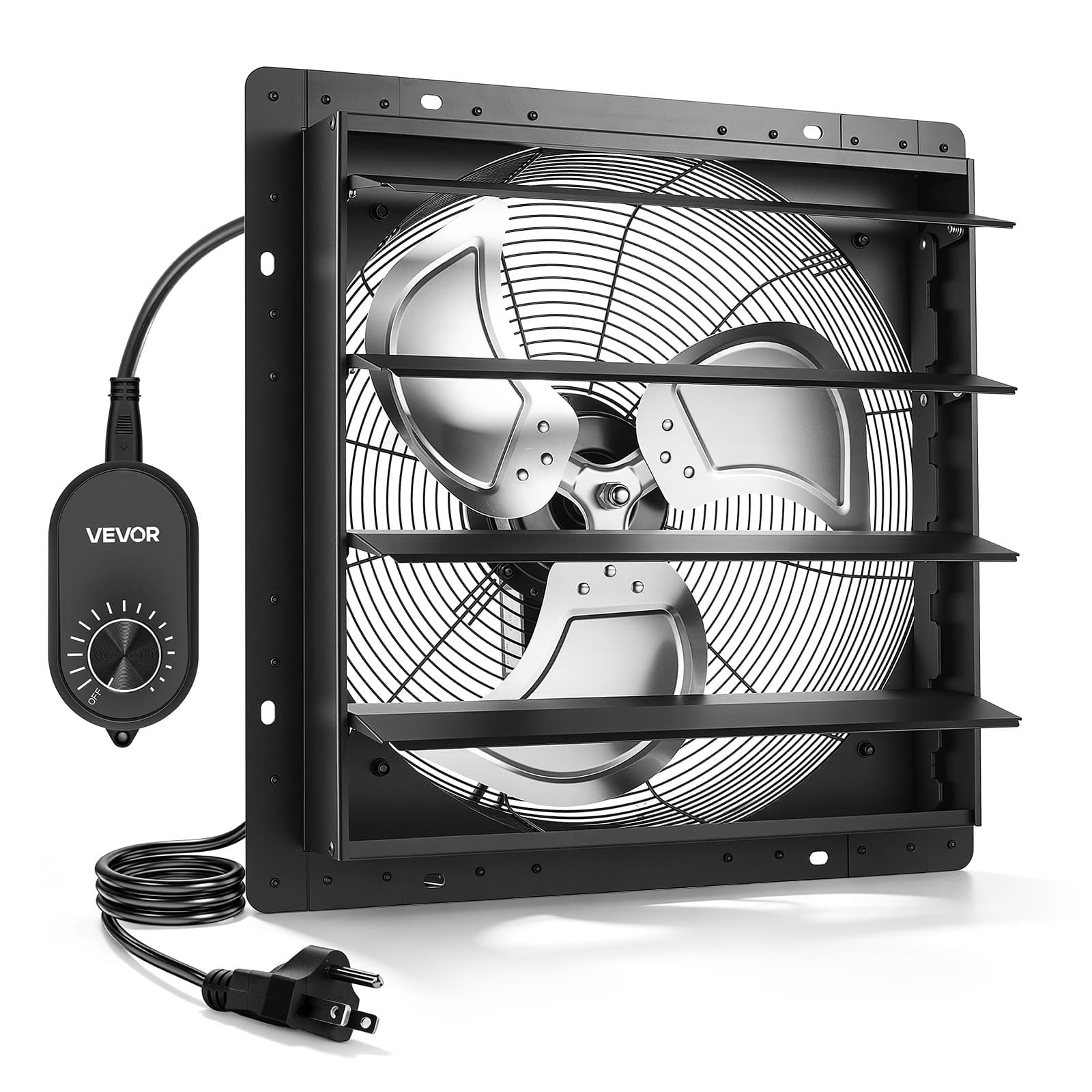 VEVOR - 18 in Shutter Exhaust Fan Wall-Mount Automatic Louvers Variable Speed, Sturdy Steel Housing, Low Noise, AC Motor - Black