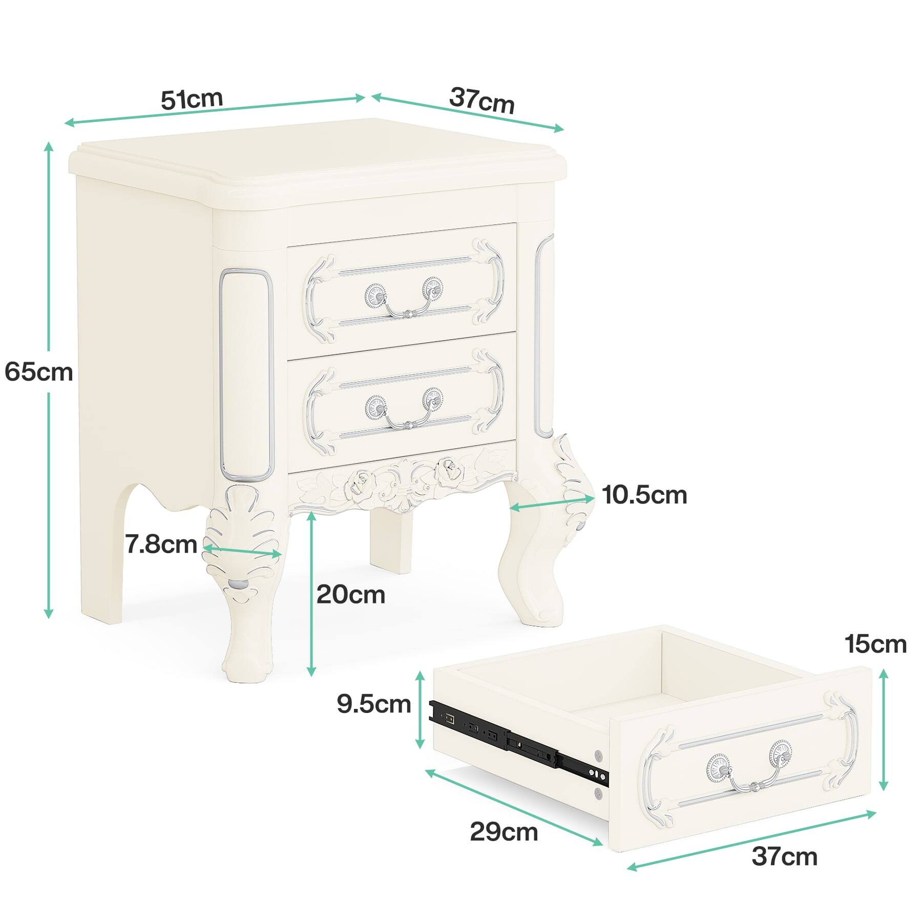 51cm, 37cm, 65cm, 10.5cm, 7.8cm, 20cm, 15cm, 9.5cm, 29cm, 37cm