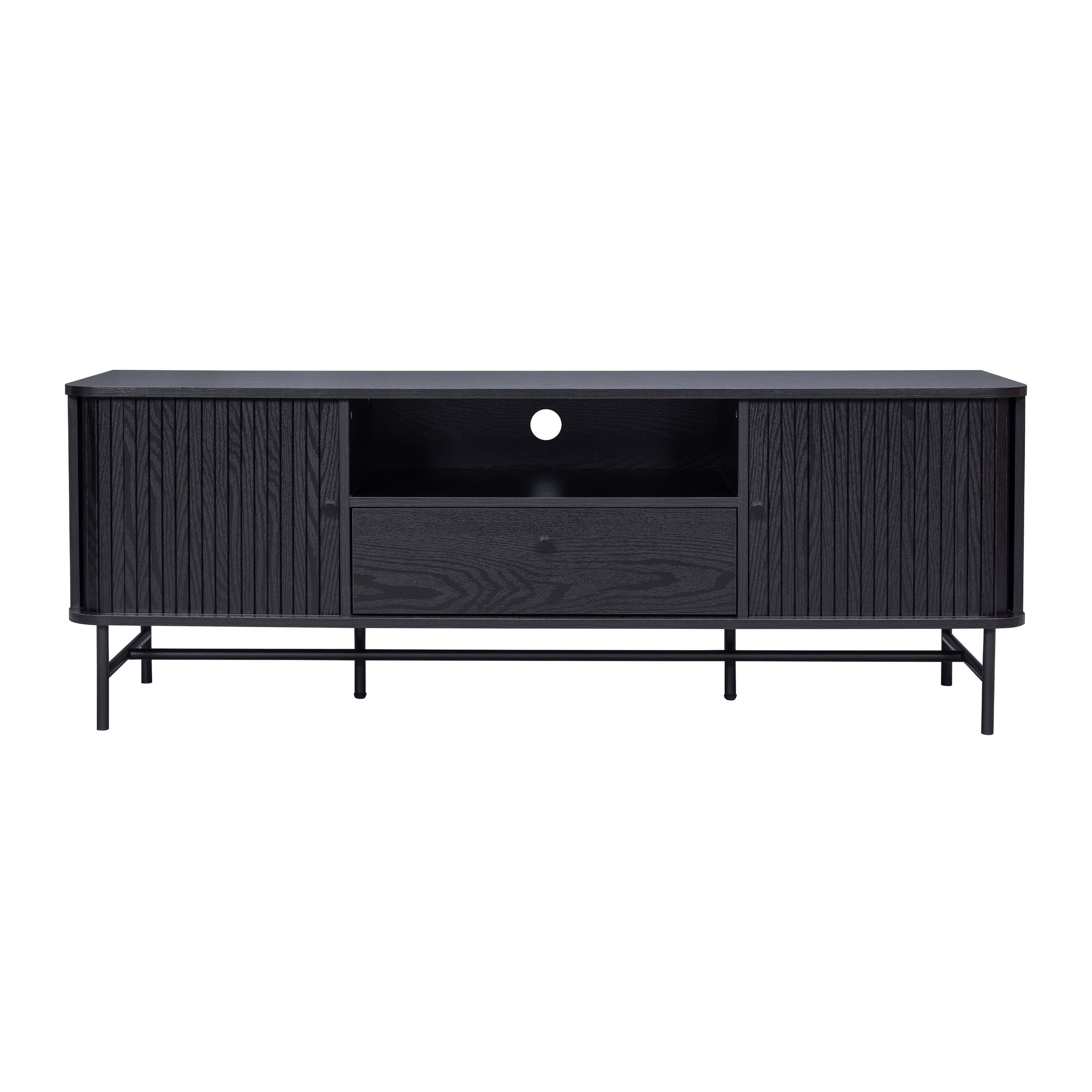Front. CorLiving - TV Stand / Media Console with Curved Fluted Doors for TVs up to 65" - Black.