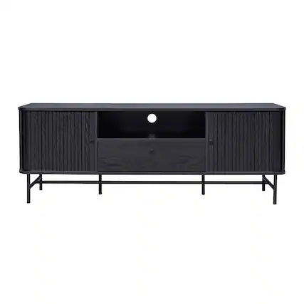Front. CorLiving - TV Stand / Media Console with Curved Fluted Doors for TVs up to 65" - Black.