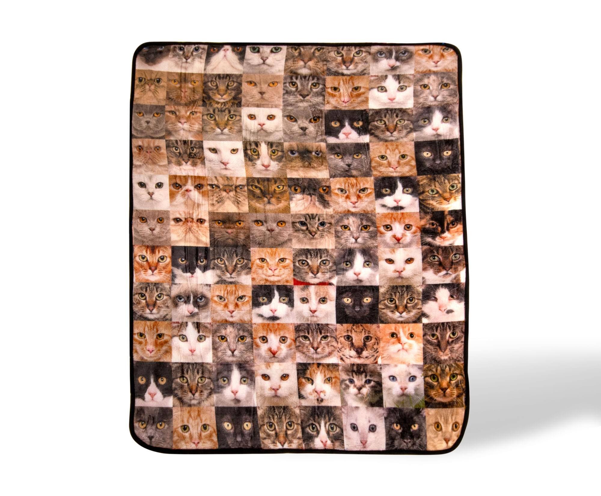 Front. Toynk - Cat Face Collage Fleece Throw Blanket | 45 x 60 Inches - Brown.