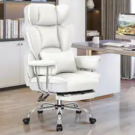Brick Attic - 500LBS Executive Office Chair, Big&Tall Leather Gaming Chairs with Footrest and Lumbar Suppor,Adjustable Height Chairs - White