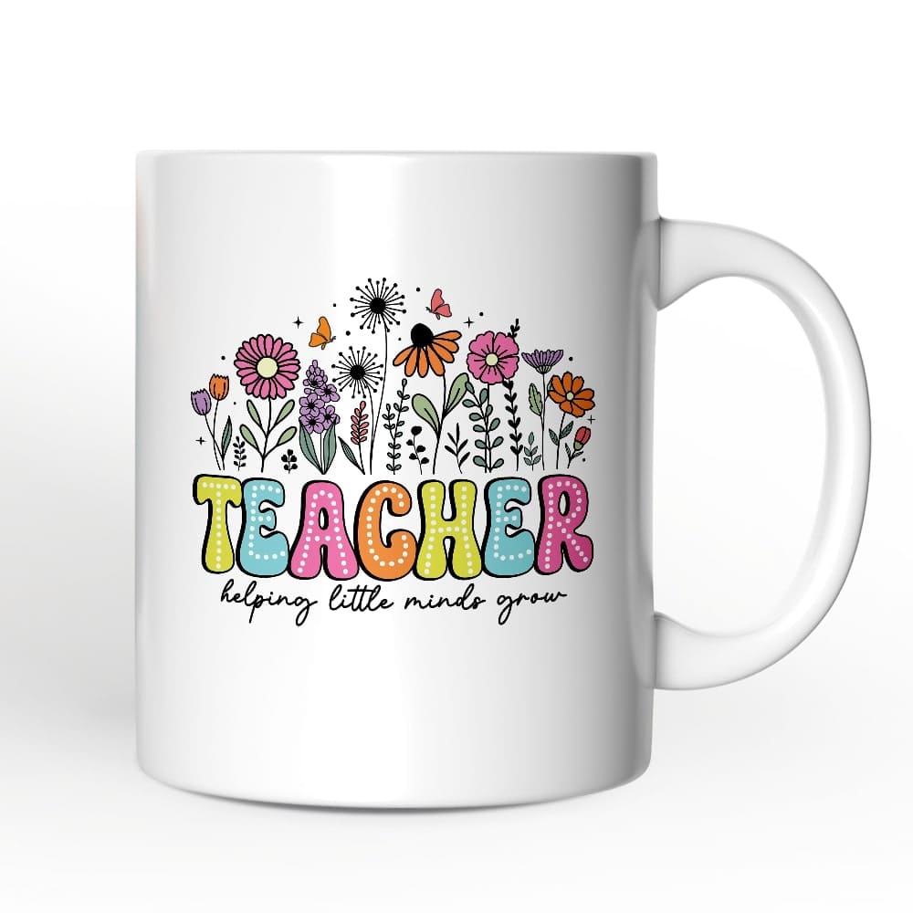 Photos - Mug / Cup OrnamentallyYou - Helping Little Minds Grow Teacher Mug, Floral Appreciation Gift - White NPCM487