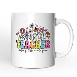 OrnamentallyYou - Helping Little Minds Grow Teacher Mug, Floral Appreciation Gift - White