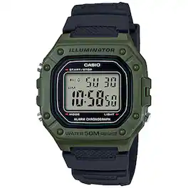 Casio - Men's Water-Resistant and Green Digital Watch - W-218H-3AVCF - Black