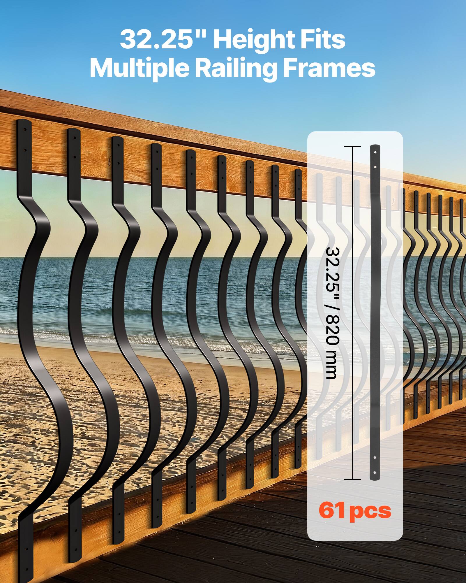 32.25" Height Fits Multiple Railing Frames  
32.25" / 820 mm  
61 pcs