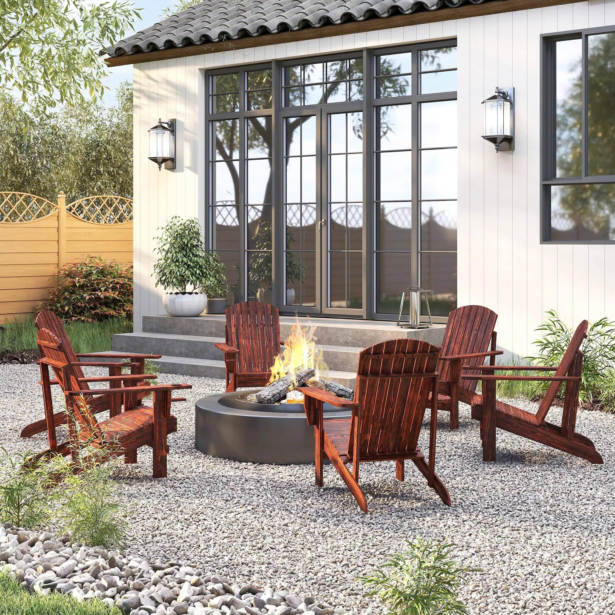 Back. Resenkos - Resenkos Oversized Adirondack, Rustic Fire Pit Seating, Porch Lounge with Cupholder, Carbonized - Carbonized.