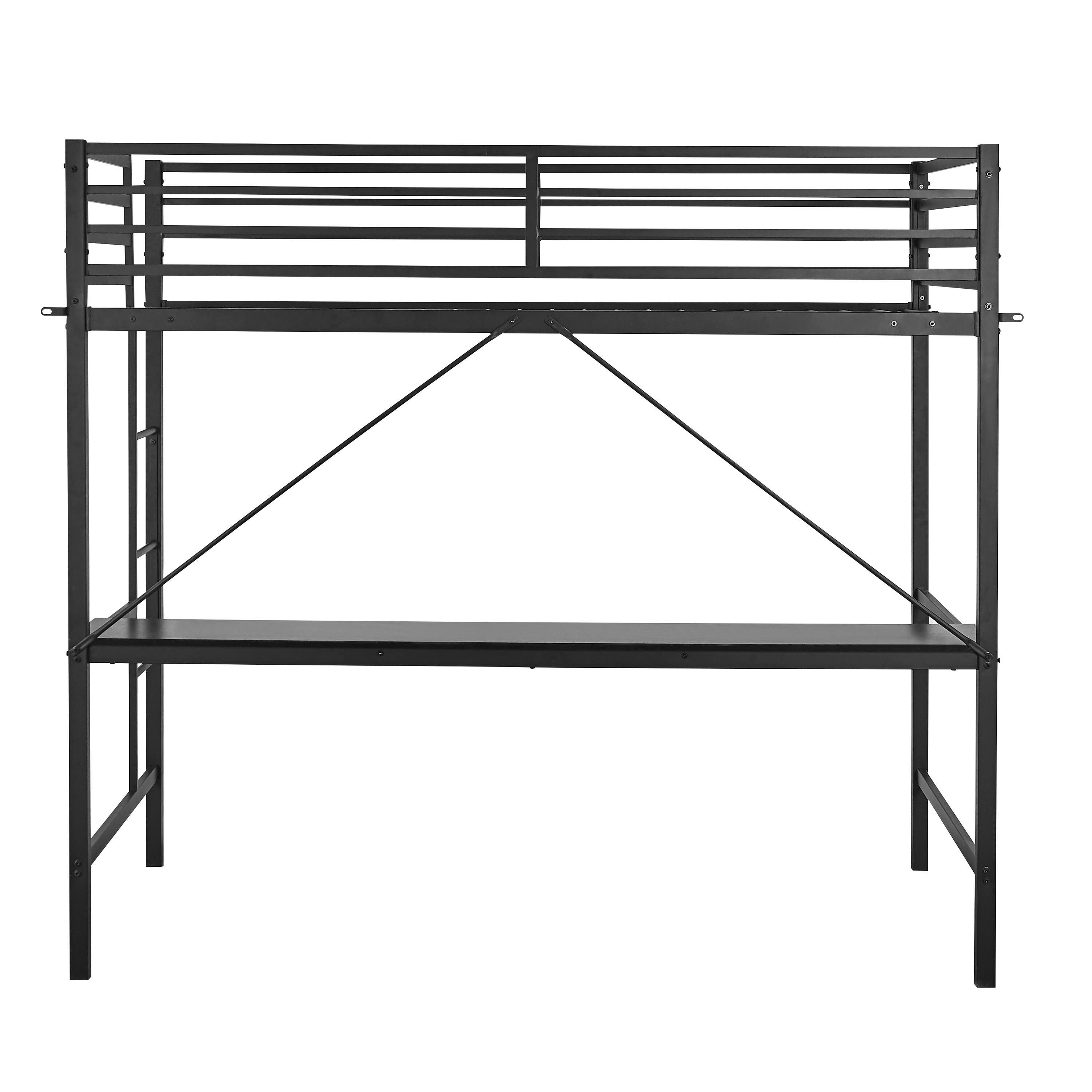 Alt View 7. Emma + Oliver - Jensen Metal Loft Bed Frame with Desk, Protective Guard Rails and Ladder for Kids, Teens and Adults - Black.