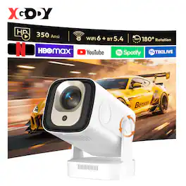 Xgody - Gimbal 5 Pro Portable Smart Projector, Full HD 1080P, 12000 Lumens, 5G WiFi, Android 11 Home Theater - White