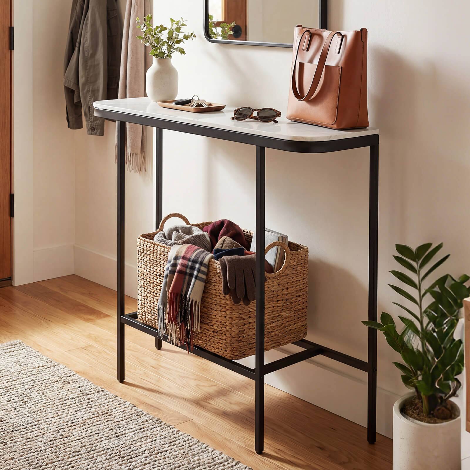 Alt View 3. Costway - Costway Entryway Table with Faux Marble Top and Metal Frame, Behind Couch Table for Hallway - Gray and Black.