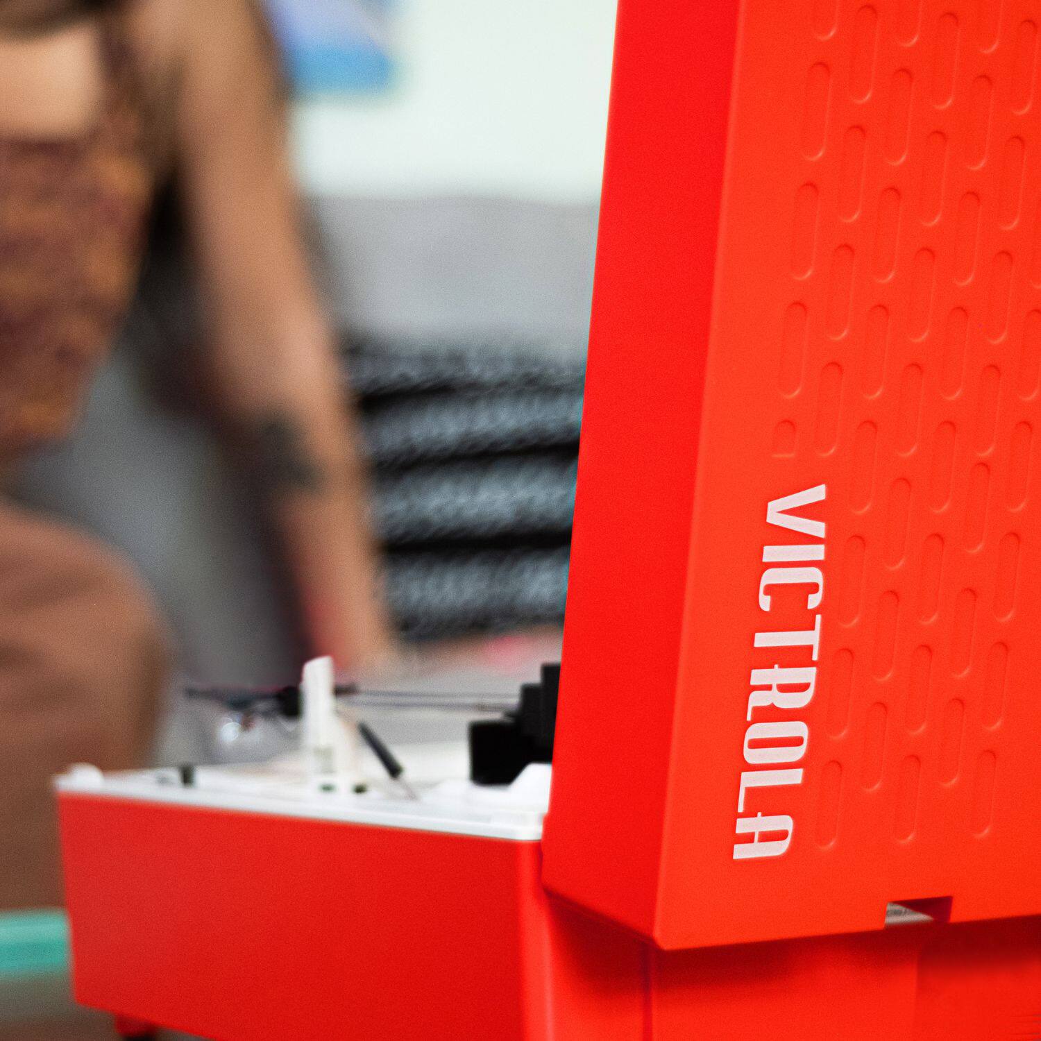 Alt View 23. Victrola - Re-Spin Sustainable Bluetooth Suitcase Record Player - Poinsettia Red.