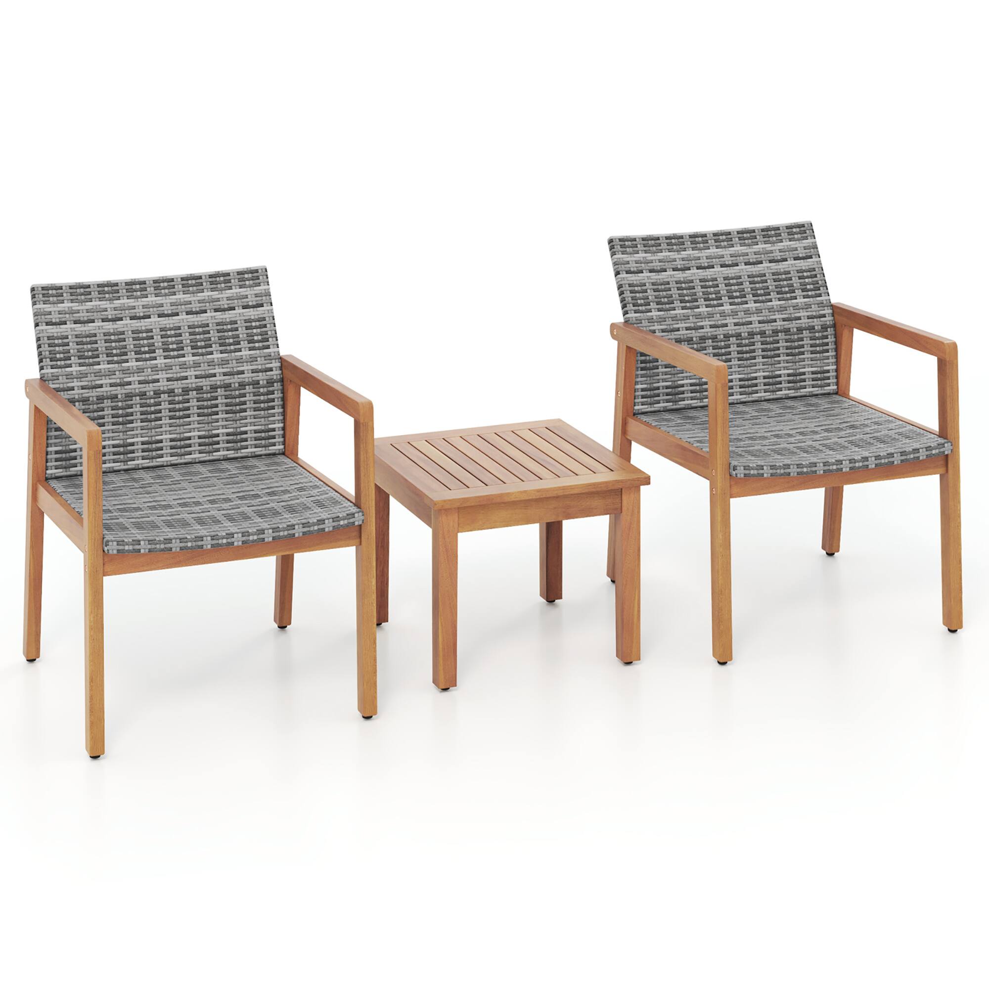 Gymax - 3 Pieces Outdoor Furniture Set Acacia Wood Frame Sofa Set w/ Rattan Seat - Mix Gray price history on PriceWatchPro
