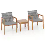 Front. Gymax - Gymax 3 Pieces Outdoor Furniture Set Acacia Wood Frame Sofa Set w/ Rattan Seat - Mix Gray.
