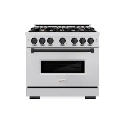 Front. ZLINE - ZLINE Autograph Edition 36" Classic Gas Range w/ 6 Burners & Matte Black Accents (CGRZ-36-MB) - Stainless Steel.