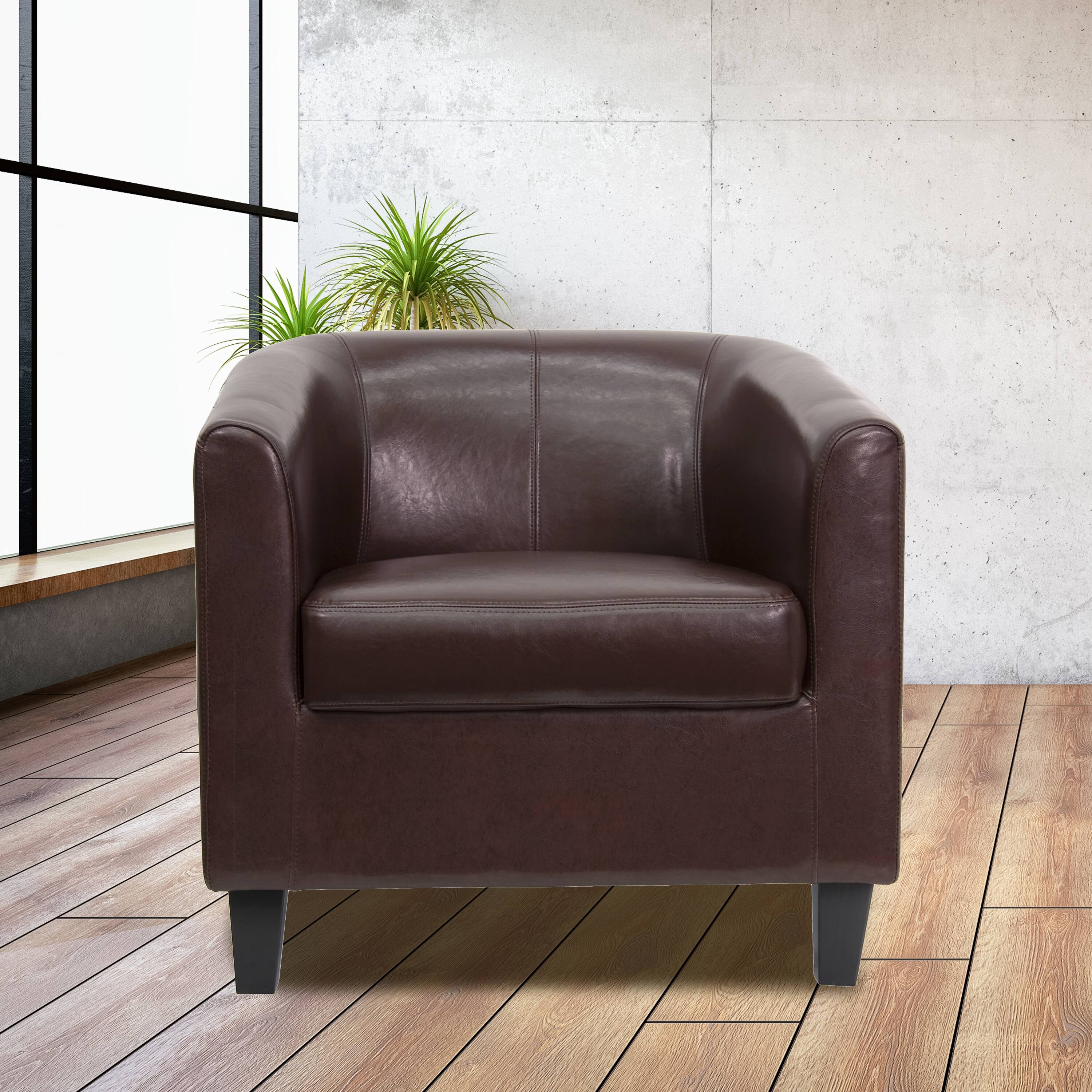 Alt View 1. Emma + Oliver - Faux Leather Lounge Chair with Sloping Arms - Brown.