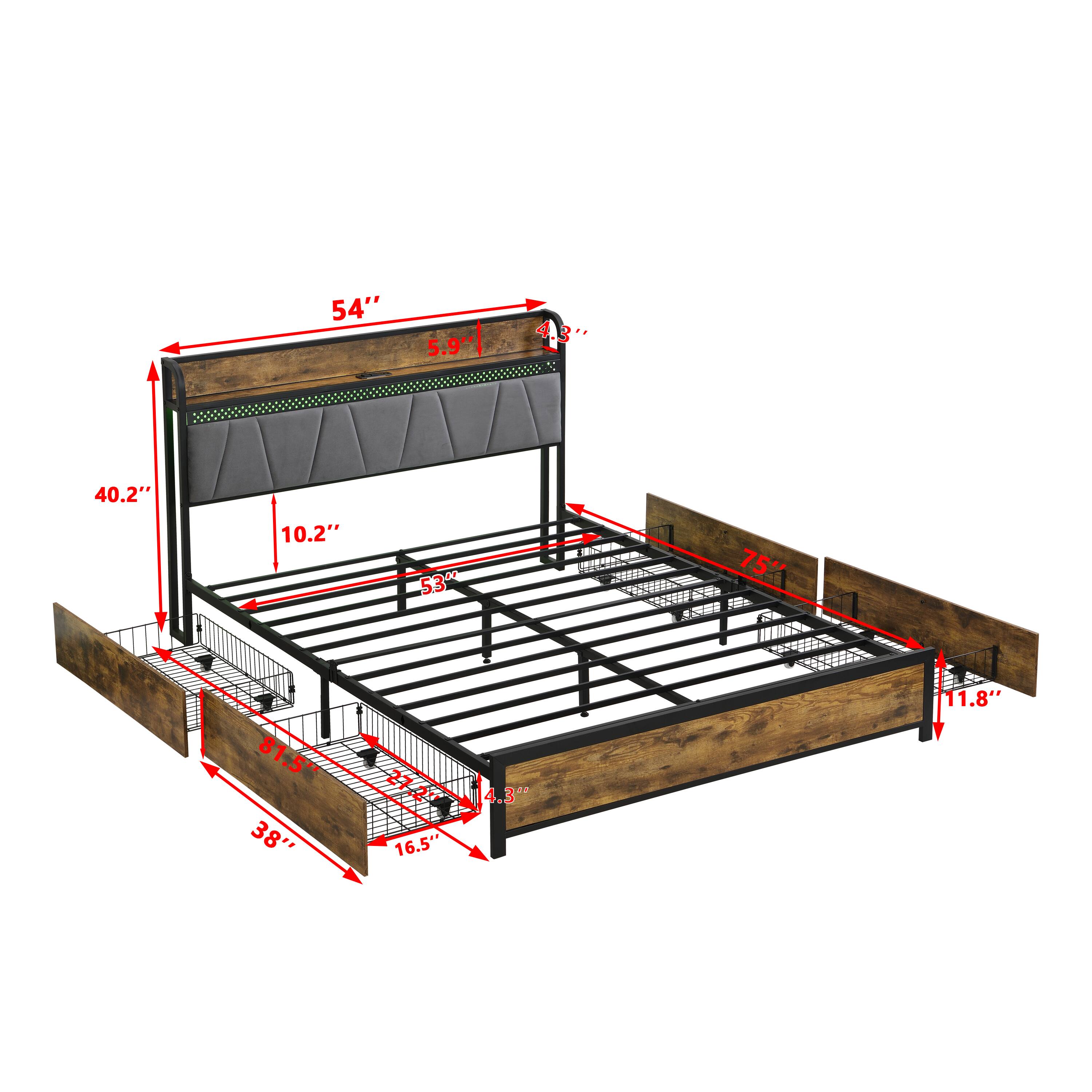 Sure, here is the corrected and grouped text from the image:

- **Width:** 54"
- **Depth:** 53"
- **Height:** 75"
- **Shelf Height:** 10.2"
- **Shelf Depth:** 40.2"
- **Side Rail Height:** 5.9"
- **Side Rail Depth:** 11.8"
- **Base Width:** 81.5"
- **Base Depth:** 38"
- **Base Height:** 16.5"
- **Base Rail Height:** 4.3"