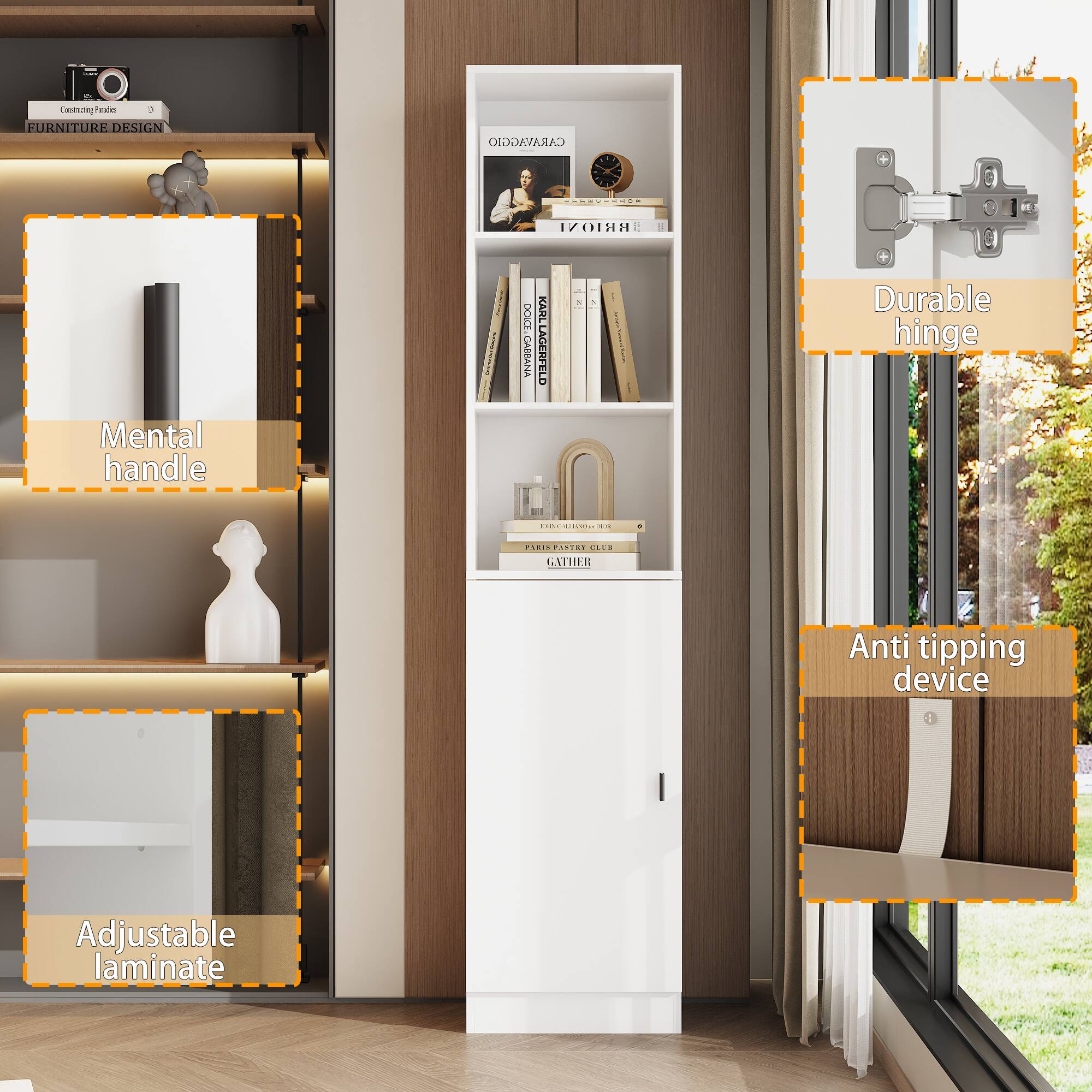 Mental handle: KARL GARSANA KARLLAGERFELD
Durable hinge: FODREICNES - F.... CATIDR
Anti tipping device
Adjustable laminate