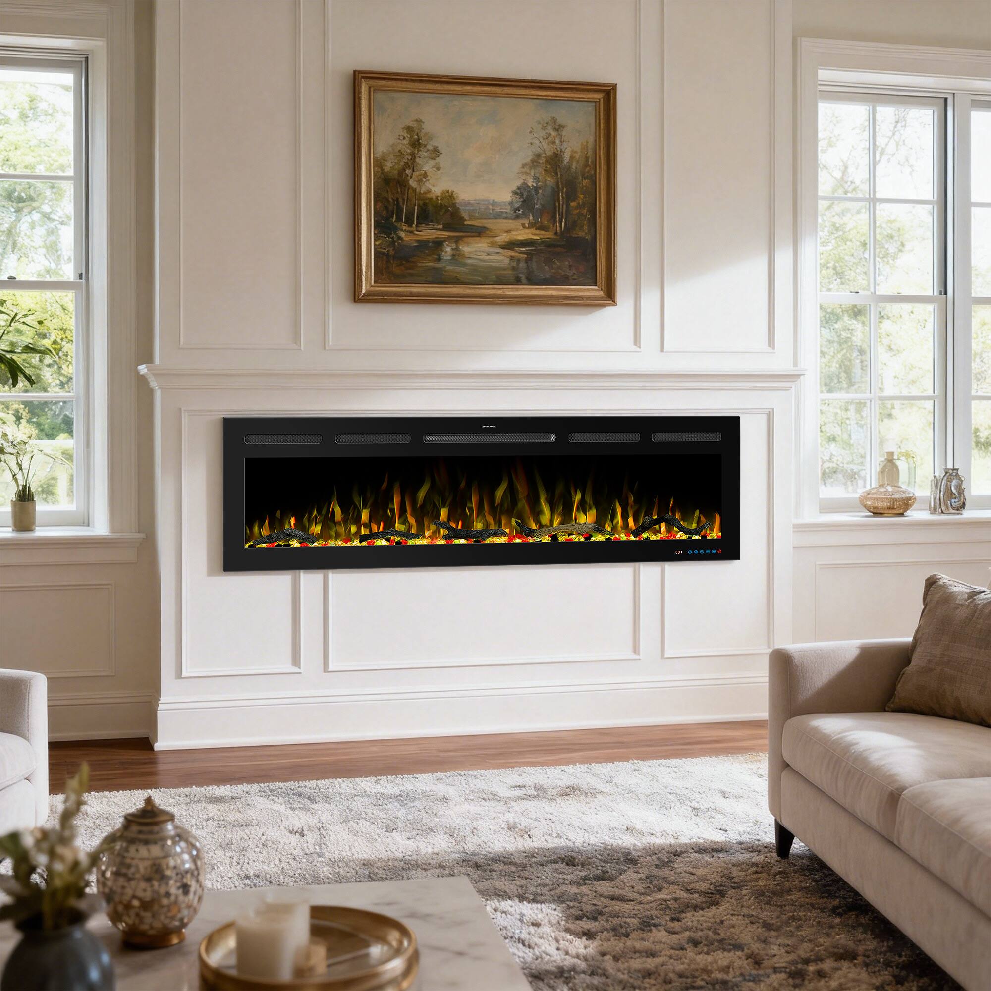 Angle. Ihomeadore - 60" Black Crystal 1500W Heater Smart Recessed Wall Mounted Electric Fireplace with Remote and Alexa/Google Home Support - Black.